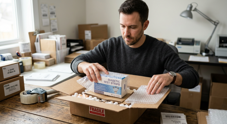 packing a diabetic test strip box