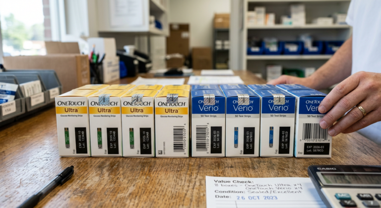 sealed One Touch Ultra and Verio test strip boxes