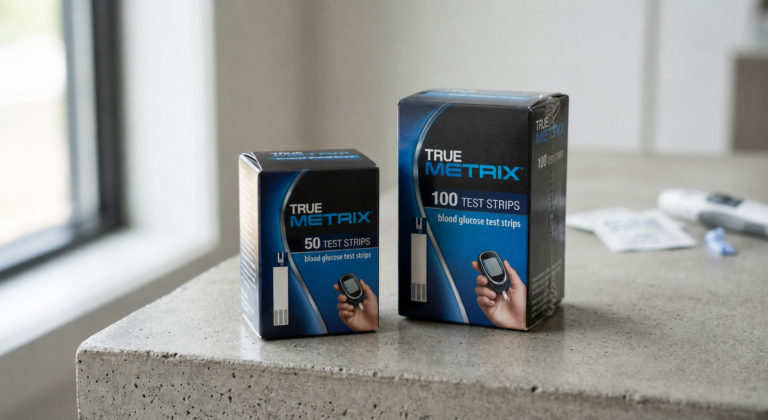 Sealed True Metrix 50-count and 100-count test strip boxes